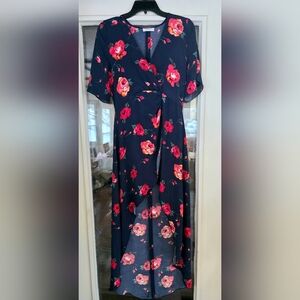 Babaton High Low Floral Wrap Navy Dress Sz 4 Small